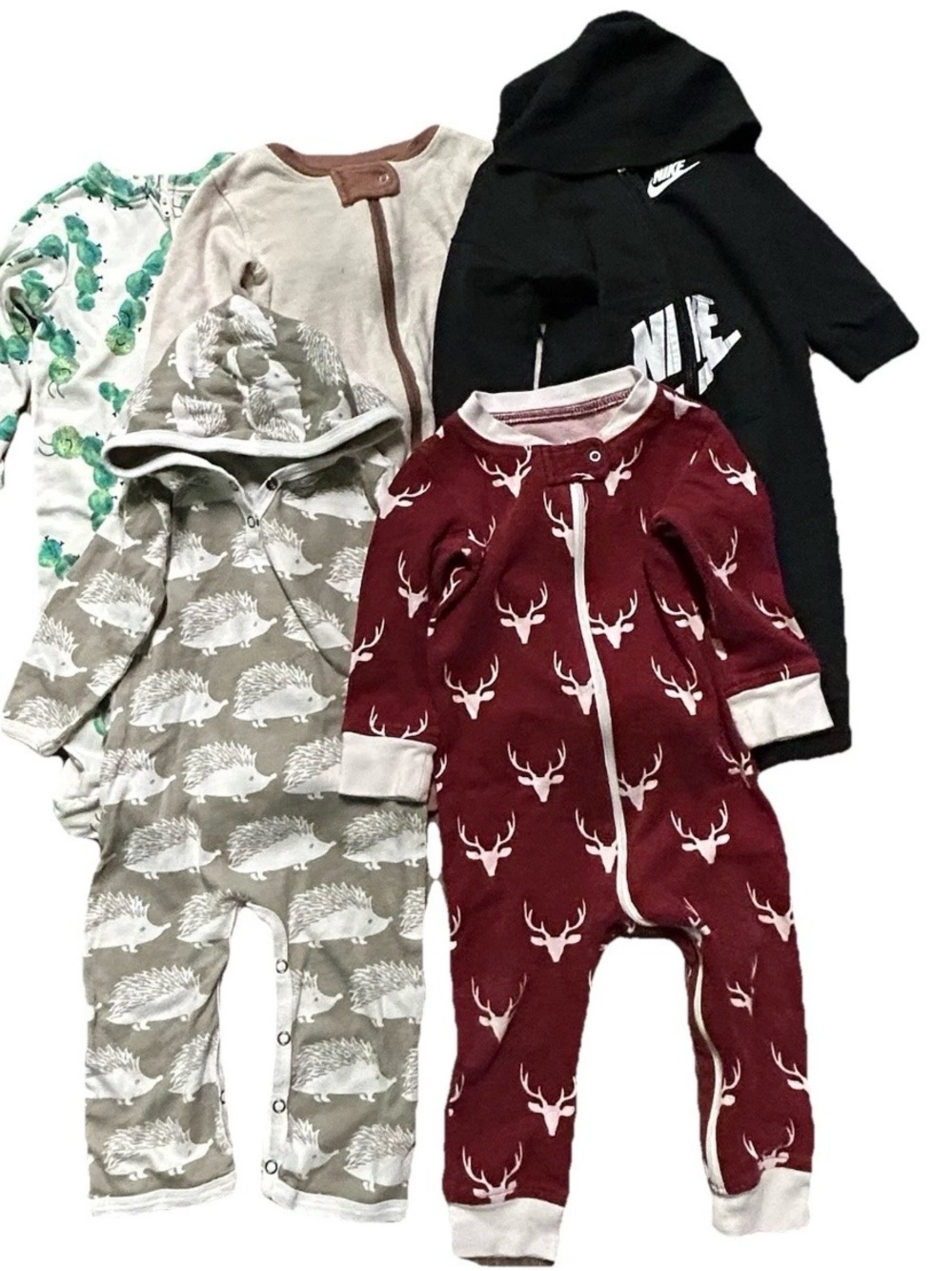 Neutral Baby Footie Pajamas 2 Way Zipper Nike Animals Size 6-9 Months